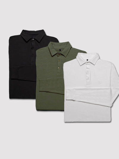Bamboo Long-Sleeve Polo - 3 Pack - Positive Outlook Clothing