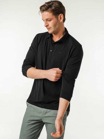 Bamboo Essential - Long Sleeve Polo - Black - Positive Outlook Clothing